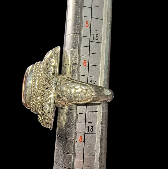 Sarda Bali Designer Pink Abalone Quartz Triplet Statement Ring - Picture 7 of 12